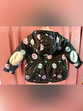 Cat & Jack Black Hooded Jacket with Purple & Teal Planet Print 12 months